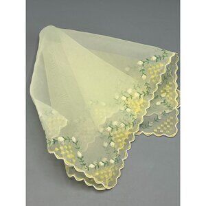 Sheer Hanky Yellow White Rose Rolled Hem Bridal Handkerchief Square 14" Delicate
